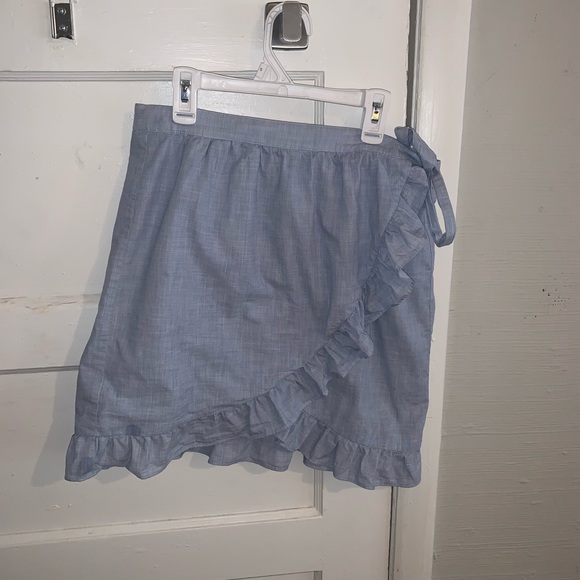 Madewell Meadow Ruffle Wrap Skirt Tie Belt Chambray Blue  size 6 - Picture 4 of 5